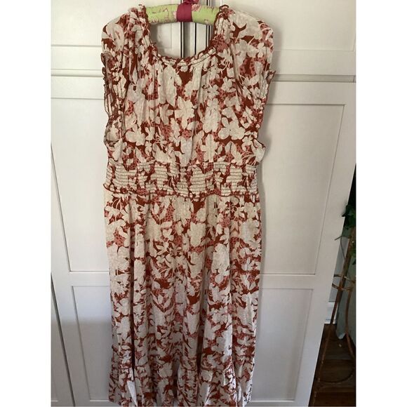 Old Navy Womens Smocked Coral Maxi Dress Sz XL Floral Stretch Peasant - Picture 5 of 9